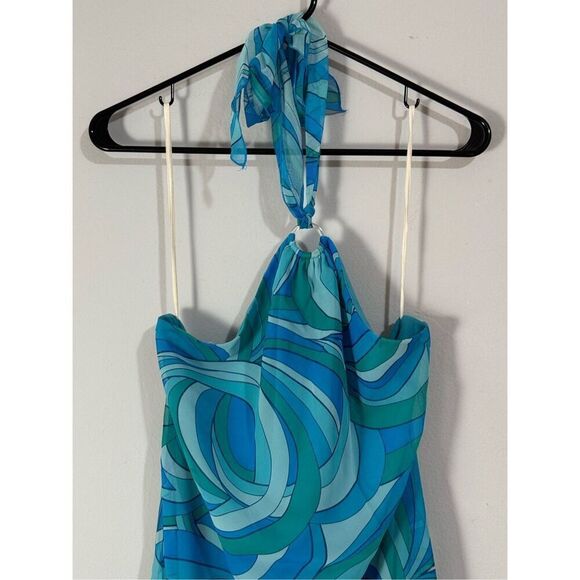 Abstract Retro Blue Swirl Halter Midi Dress Rabbit Rabbit Rabbit 12 - Picture 2 of 8